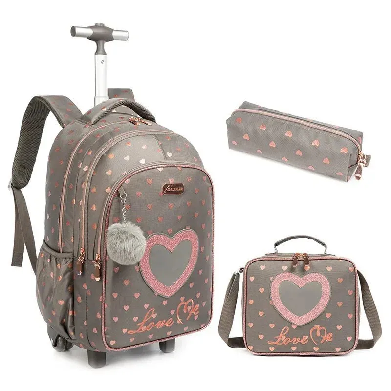Children's School Backpack with Wheels | Canvas Wheeled Trolley Bag for Girls