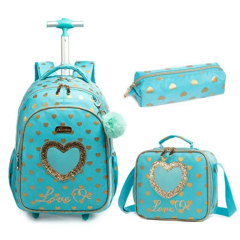 Children's School Backpack with Wheels | Canvas Wheeled Trolley Bag for Girls