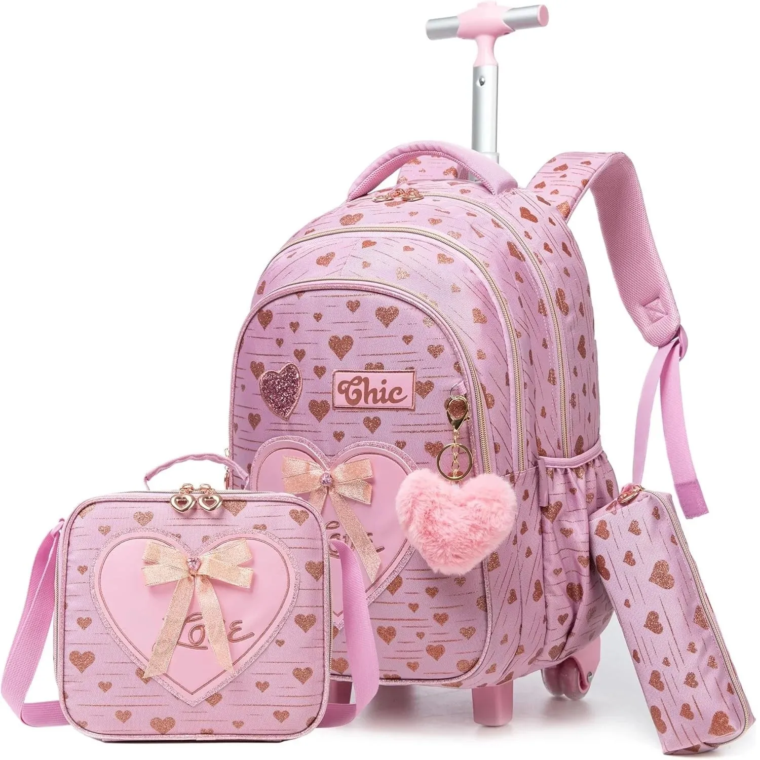 Children's School Backpack with Wheels | Canvas Wheeled Trolley Bag for Girls