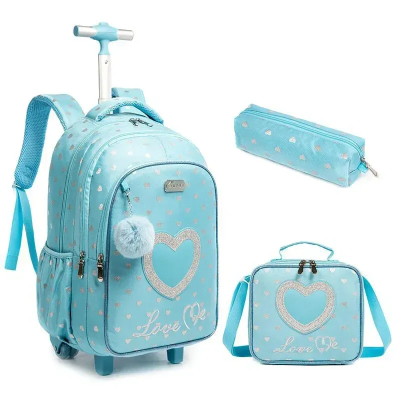 Children's School Backpack with Wheels | Canvas Wheeled Trolley Bag for Girls
