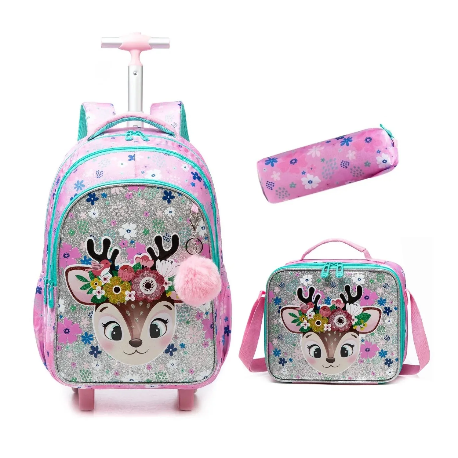 Children's School Backpack with Wheels | Canvas Wheeled Trolley Bag for Girls