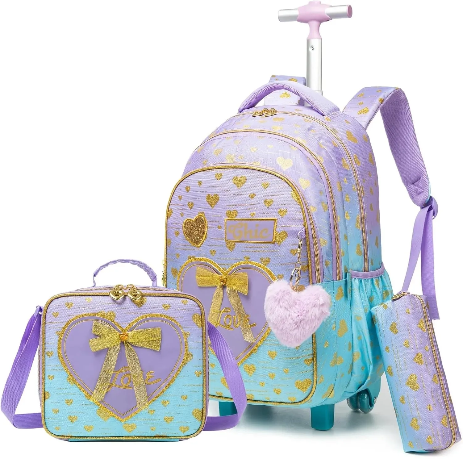 Children's School Backpack with Wheels | Canvas Wheeled Trolley Bag for Girls