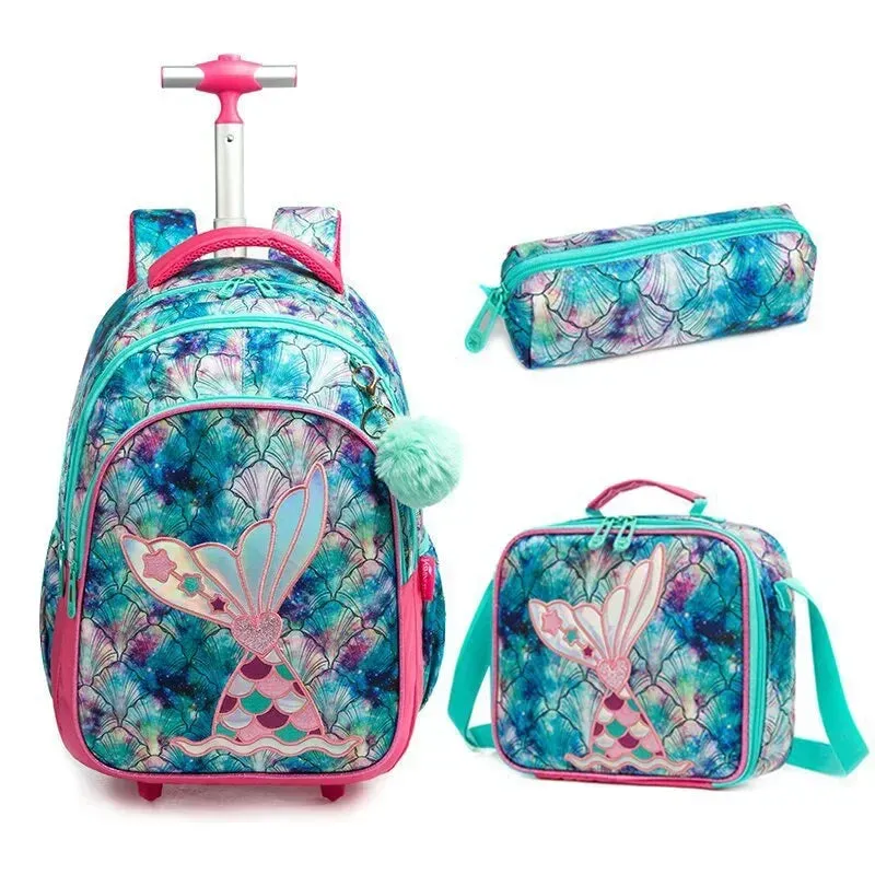 Children's School Backpack with Wheels | Canvas Wheeled Trolley Bag for Girls