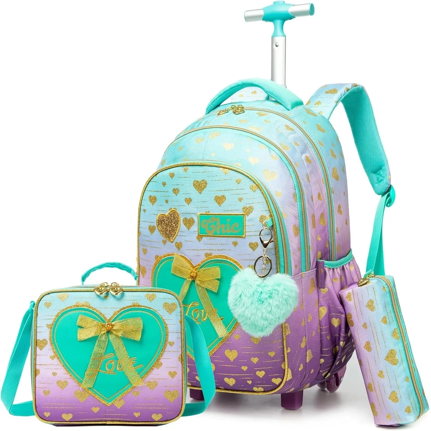 Children's School Backpack with Wheels | Canvas Wheeled Trolley Bag for Girls