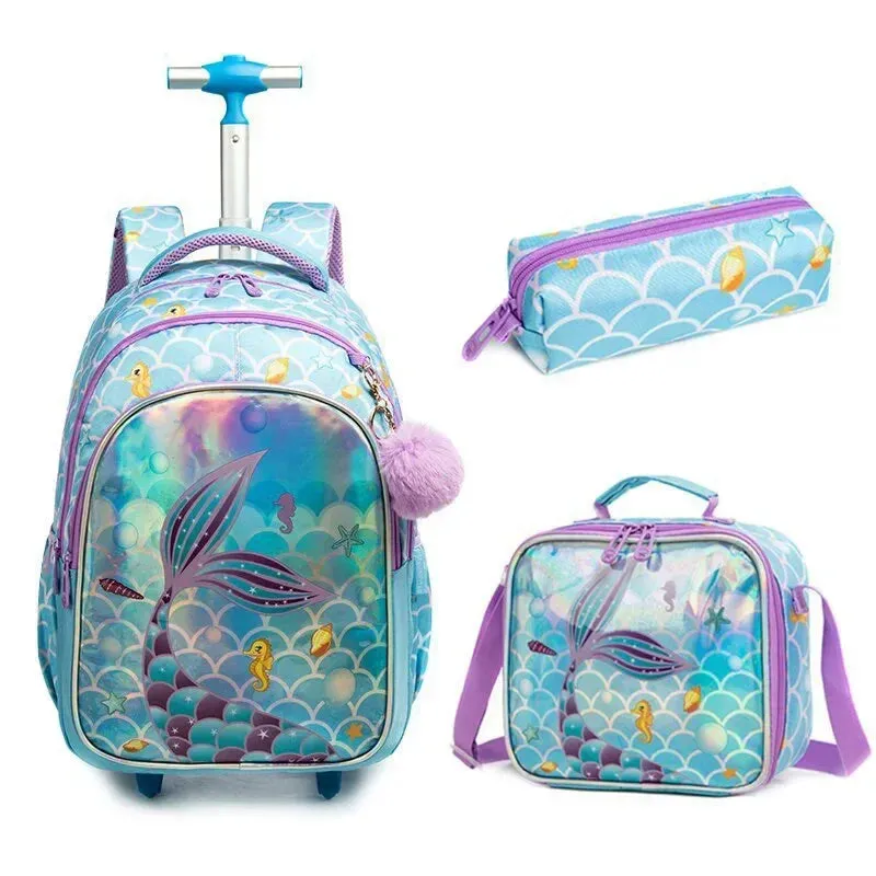 Children's School Backpack with Wheels | Canvas Wheeled Trolley Bag for Girls