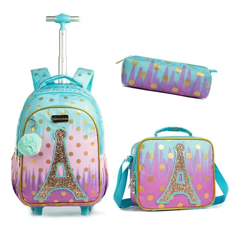 Children's School Backpack with Wheels | Canvas Wheeled Trolley Bag for Girls