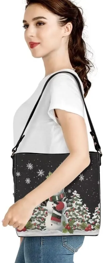 Christmas Large Leather Tote Bags for Women Lady Soft Bucket Bag Trendy Shoulder Bucket Womens Purses and Handbags