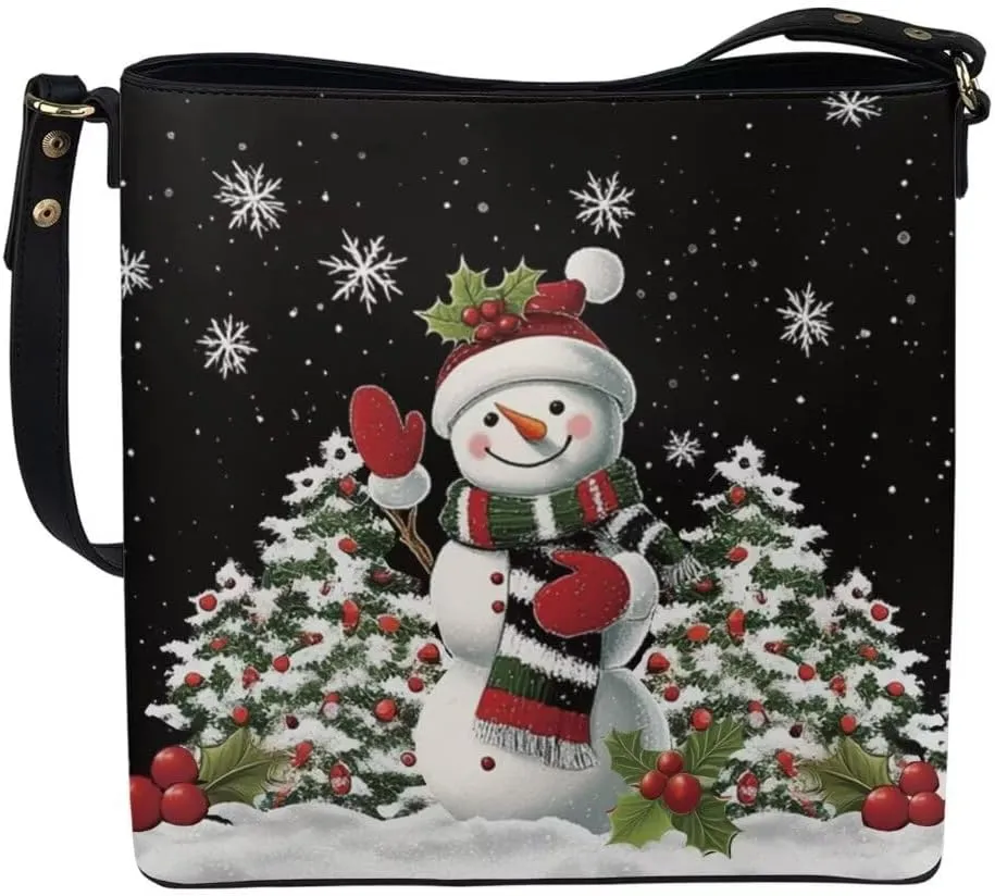 Christmas Large Leather Tote Bags for Women Lady Soft Bucket Bag Trendy Shoulder Bucket Womens Purses and Handbags