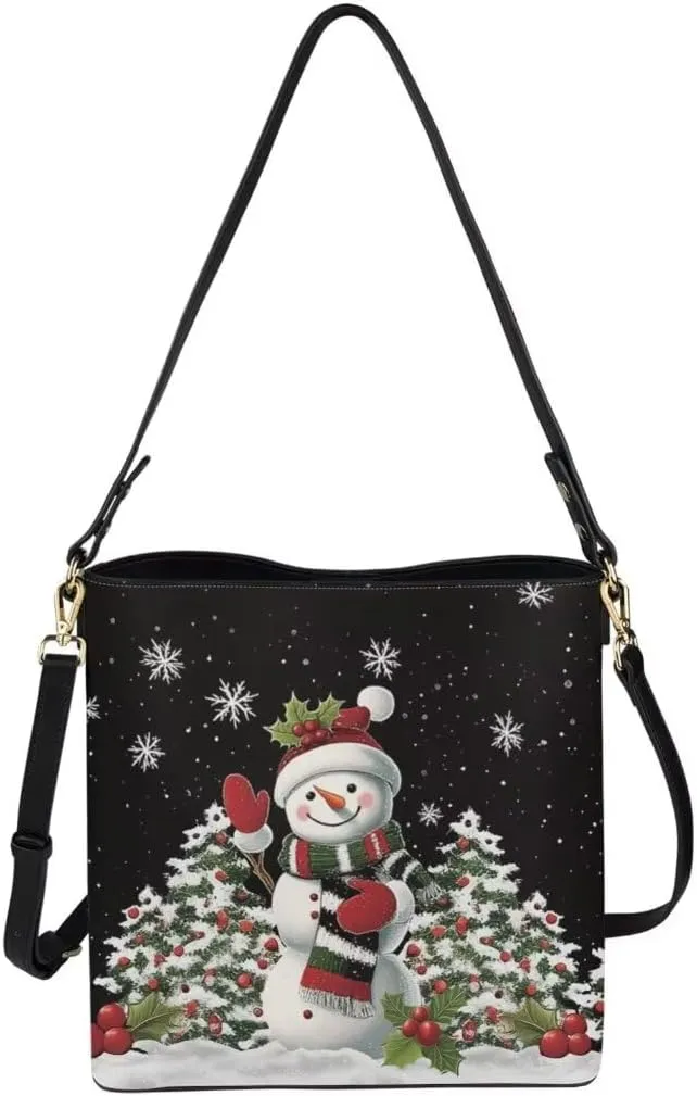 Christmas Large Leather Tote Bags for Women Lady Soft Bucket Bag Trendy Shoulder Bucket Womens Purses and Handbags