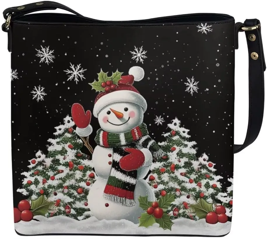 Christmas Large Leather Tote Bags for Women Lady Soft Bucket Bag Trendy Shoulder Bucket Womens Purses and Handbags