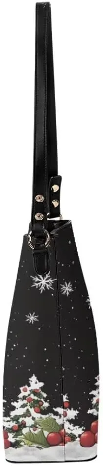 Christmas Large Leather Tote Bags for Women Lady Soft Bucket Bag Trendy Shoulder Bucket Womens Purses and Handbags