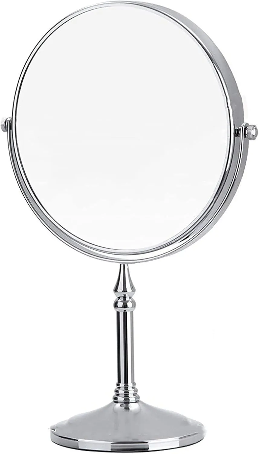 Chrome Countertop Makeup Mirrors, Double Sided Standing Vanity Mirror with Magnification, Swivel Tabletop Shaving Mirrors,6 inch,3X