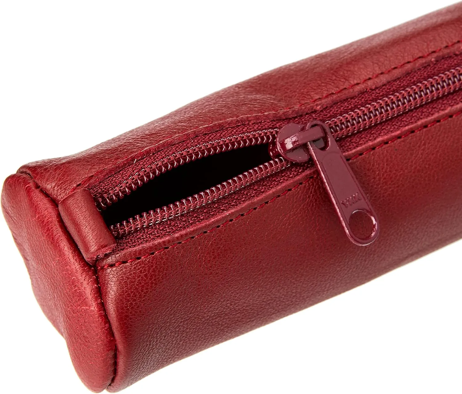 Clairefontaine - Ref 77030C - Age Bag Small Leather Round Pencil Case - 18.5 x 4cm, Genuine Lambskin Leather, Vegetable Tanned Dye, Metal Zipper - Red