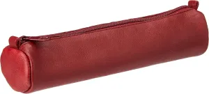 Clairefontaine - Ref 77030C - Age Bag Small Leather Round Pencil Case - 18.5 x 4cm, Genuine Lambskin Leather, Vegetable Tanned Dye, Metal Zipper - Red