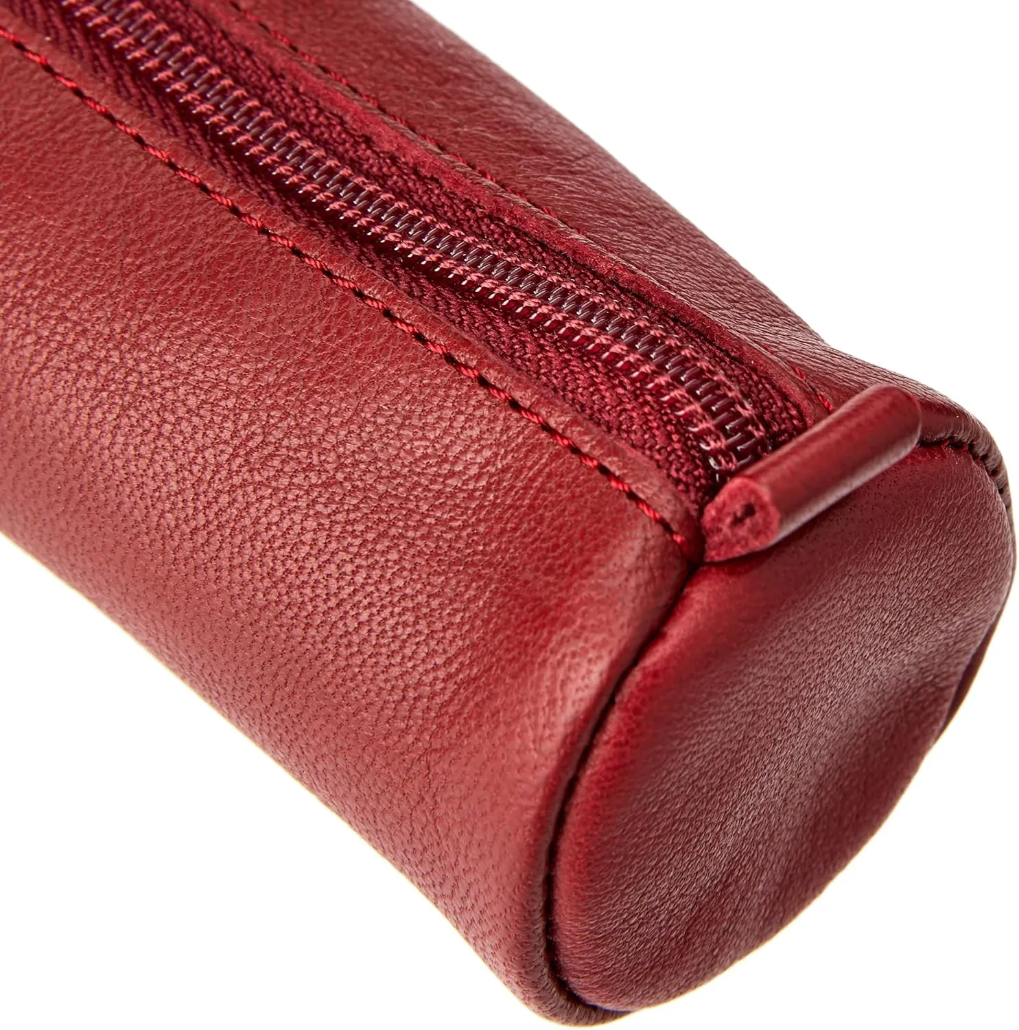 Clairefontaine - Ref 77030C - Age Bag Small Leather Round Pencil Case - 18.5 x 4cm, Genuine Lambskin Leather, Vegetable Tanned Dye, Metal Zipper - Red