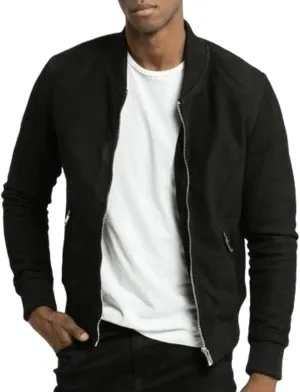 Classic Men's Sheepskin Black Suede Bomber Leather Jacket Biker Zipper Luxury Plain Coat S226