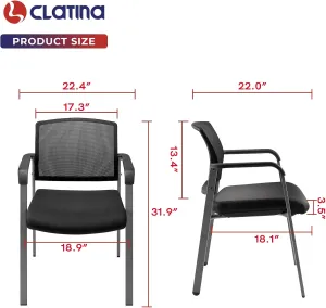 CLATINA Guest Reception Stacking No Wheels Desk Chair with Arm, Mesh Back Waiting Room Chairs with Upholstered Fabric Seat and Ergonomic Lumbar Support for Office Conference School Church, Black