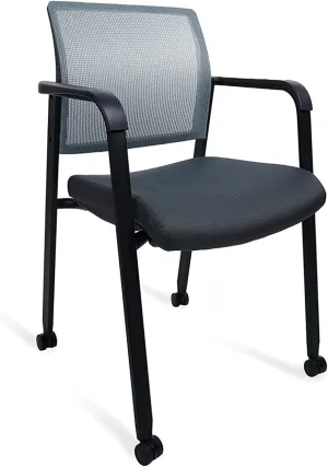 CLATINA Mesh Back Guest Reception Arm Chairs with Wheels, Waiting Room Chairs with Upholstered Fabric Seat and Ergonomic Lumbar Support for Office Conference School Church Grey