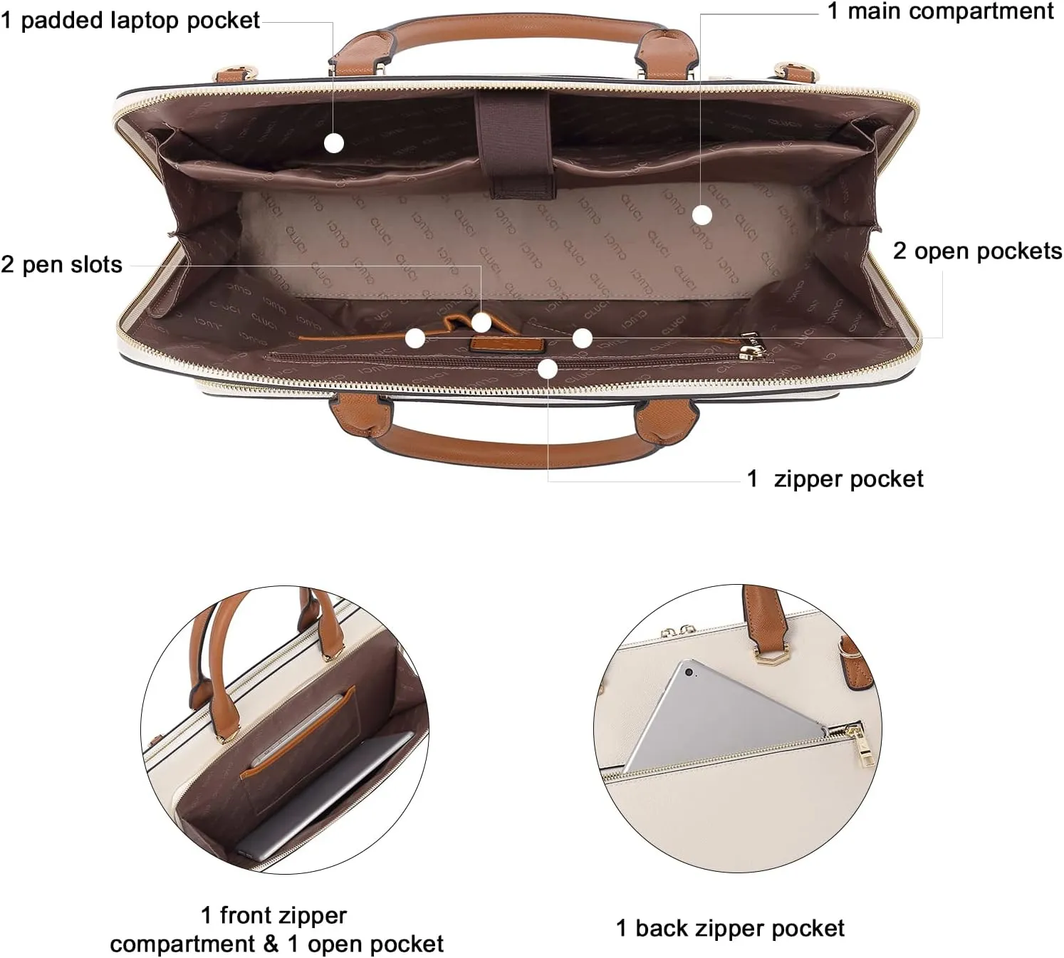 CLUCI Leather Briefcase for Women 15.6 Inch Laptop Business Computer Ladies Stylish Work Handbags Shoulder Bag