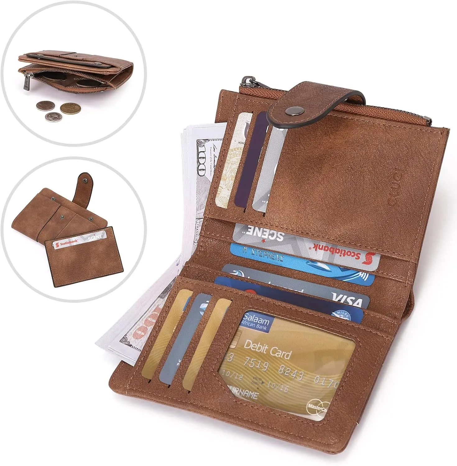 CLUCI Small Wallet for Women Leather Slim Womens Wallet Bifold Multi Card Holder Organizer Designer with Removable ID Window