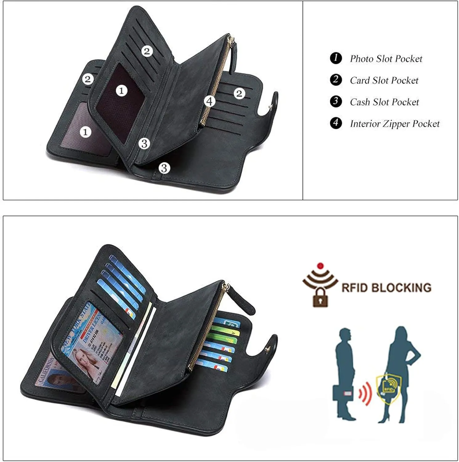 CLUCI Women Wallet Leather RFID Blocking Designer Trifold Card Holder Ladies Clutch with ID Window