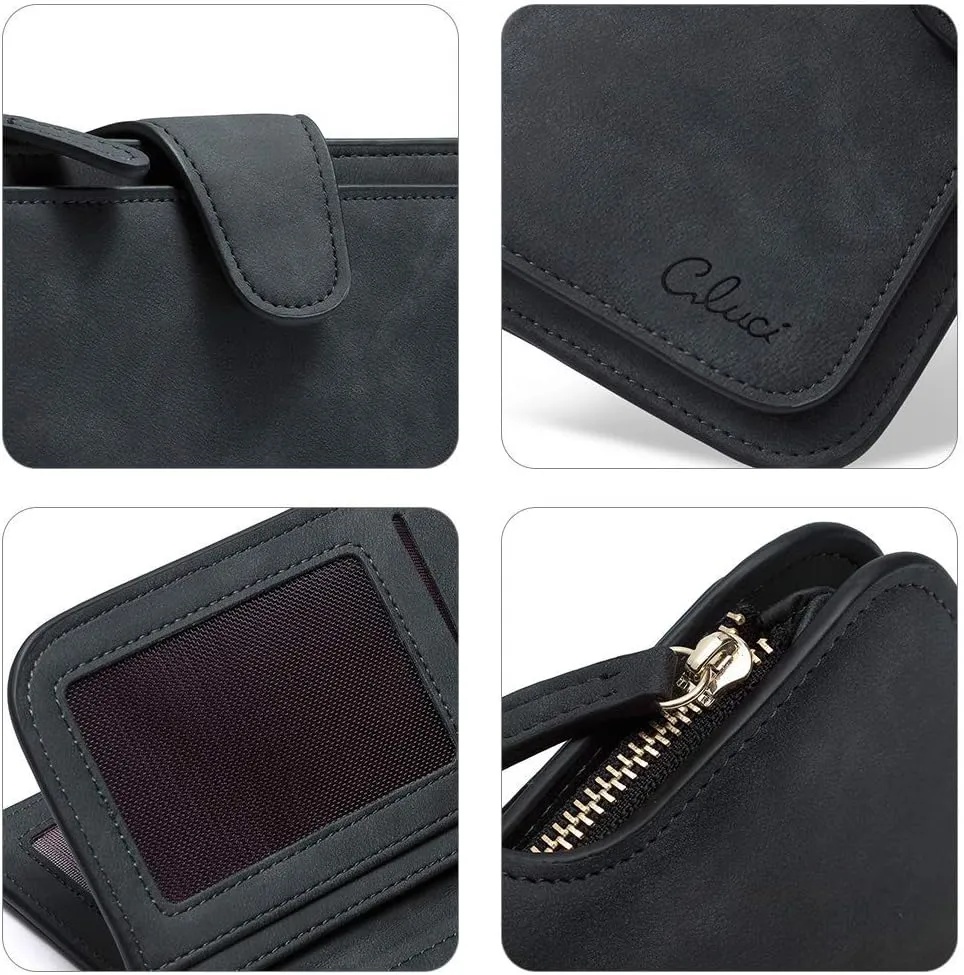 CLUCI Women Wallet Leather RFID Blocking Designer Trifold Card Holder Ladies Clutch with ID Window