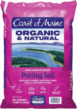 Coast of Maine Organic & Natural Bar Harbor Blend Potting Soil - Organic Soil w/Perlite for Enhanced Drainage & Aeration - for Flowers, Herbs & Veggies, Floral Baskets & Container Gardening (1 cu ft)