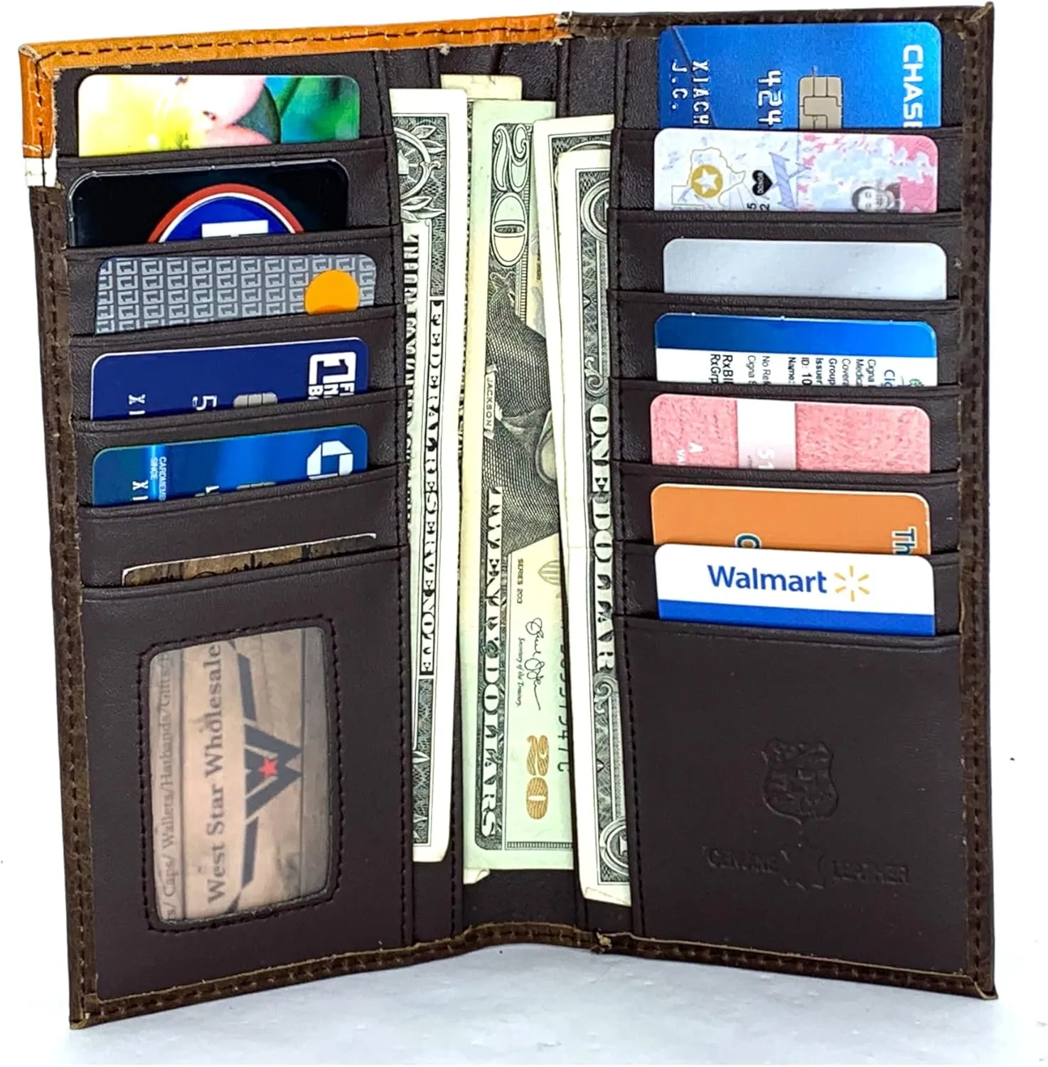 Coffee Leather Wallet With Bull Rider Concho
