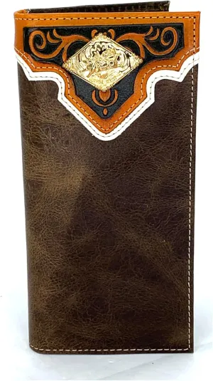 Coffee Leather Wallet With Bull Rider Concho