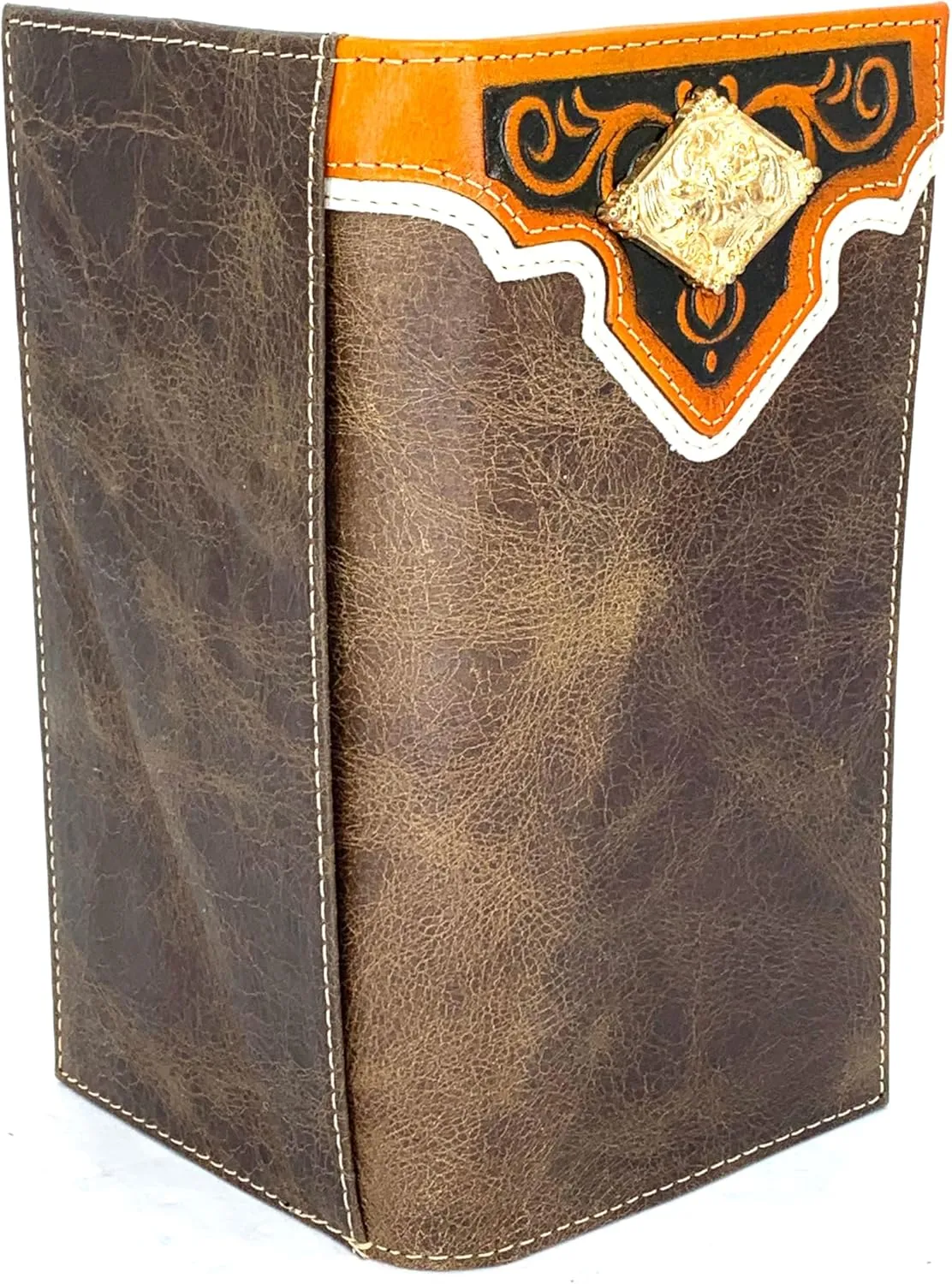 Coffee Leather Wallet With Bull Rider Concho