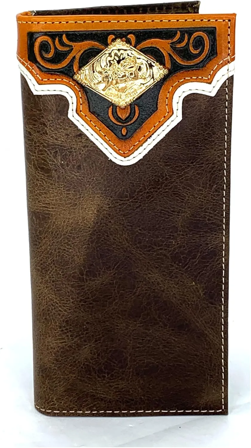 Coffee Leather Wallet With Bull Rider Concho