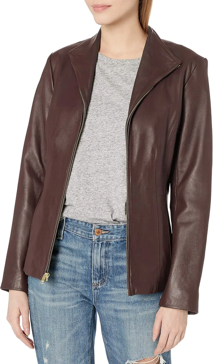 Cole Haan Women's Leather Wingtip Collared Jacket