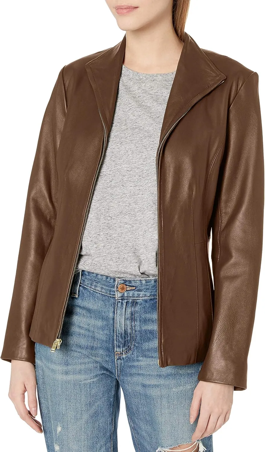 Cole Haan Women's Leather Wingtip Collared Jacket