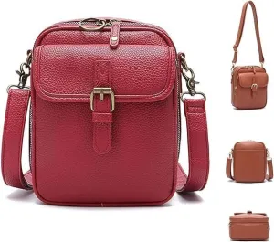 Collaboraten1 Crossbody Leather Bag, Women'S Anti-Theft Retro Crossbody Bag with 10 Card Slot Design&Lockable Zipper