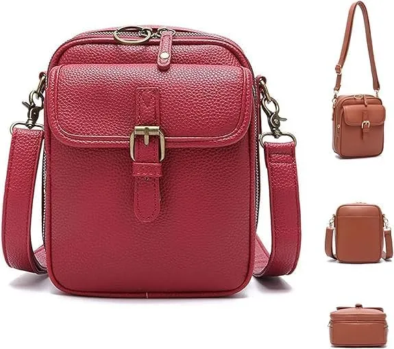Collaboraten1 Crossbody Leather Bag, Women'S Anti-Theft Retro Crossbody Bag with 10 Card Slot Design&Lockable Zipper