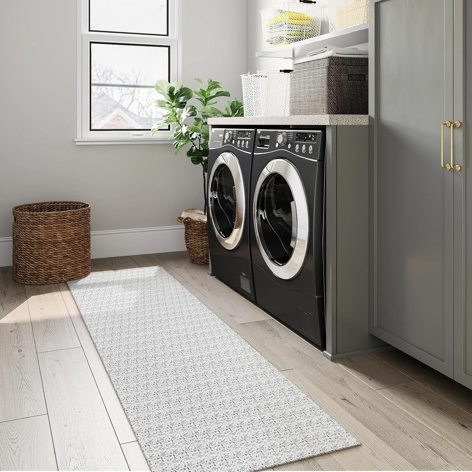 Collive Hallway Runner Rug 2x6 Kitchen Runner Rugs Non Slip Rubber Backed Gray Cotton Carpet Washable Farmhouse Rug Runners for Hallways Boho Floor Runners for Bedroom Entryway Laundry