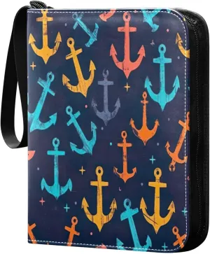 Colorful Anchors Card Binder with 50 Removable Page Sleeves PU Leather Collectible Trading Card Albums Book with Zipper for Games Card,Baseball Cards