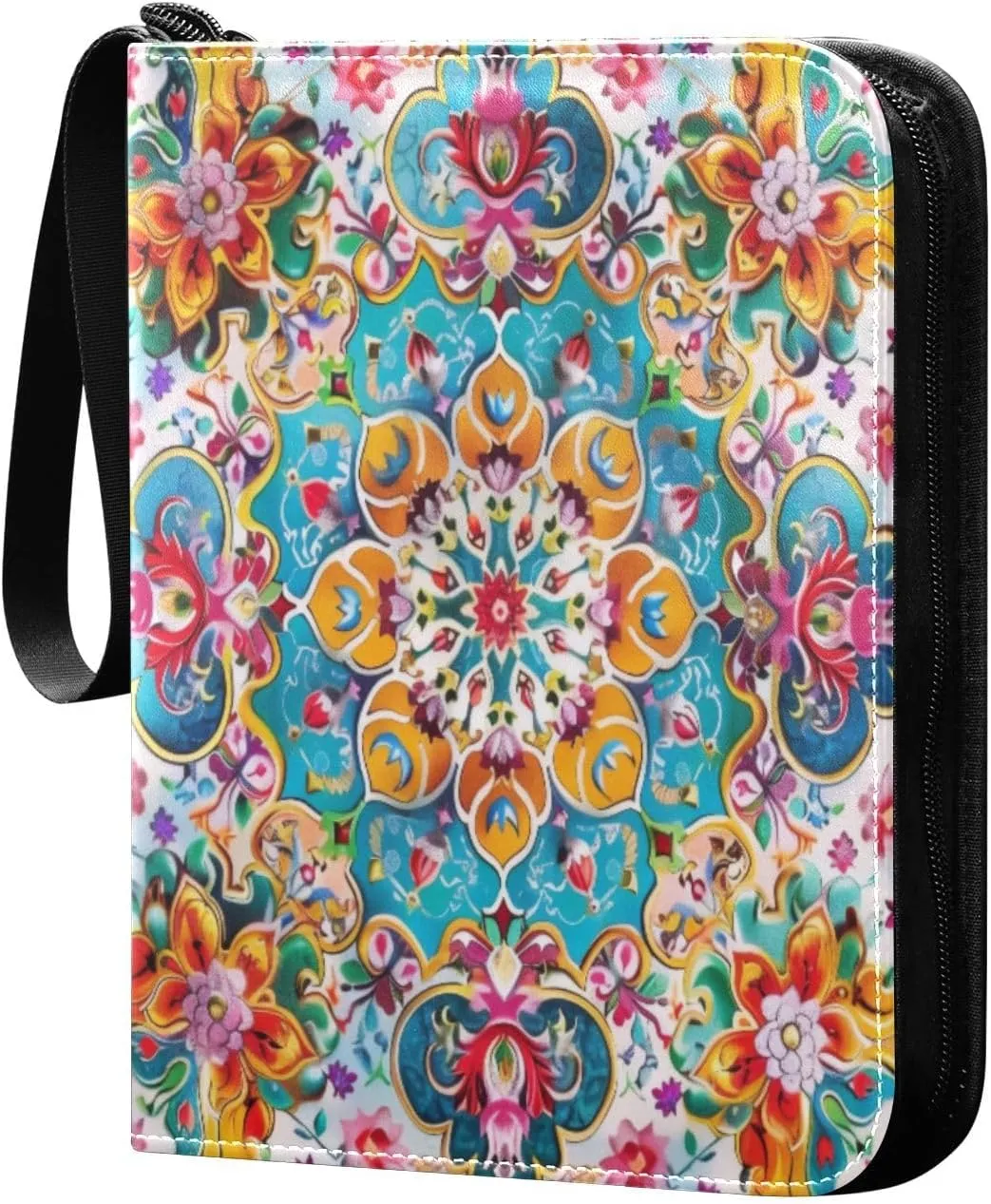Colorful Arabesques Card Binder 4-Pocket, 400 Pockets Card Holder with 50 Removable Sleeves and Zipper for Games Baseball Football Sports Card