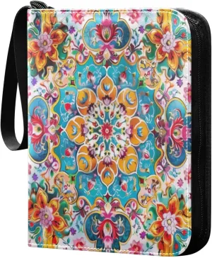 Colorful Arabesques Card Binder 4-Pocket, 400 Pockets Card Holder with 50 Removable Sleeves and Zipper for Games Baseball Football Sports Card