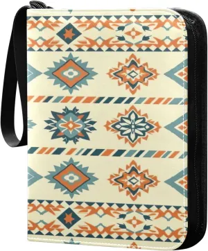 Colorful Aztec Pattern Card Binder 4-Pocket, 400 Pockets Trading Cards Holder Games Card Albums Storage Organizer Case for Football, Baseball Cards