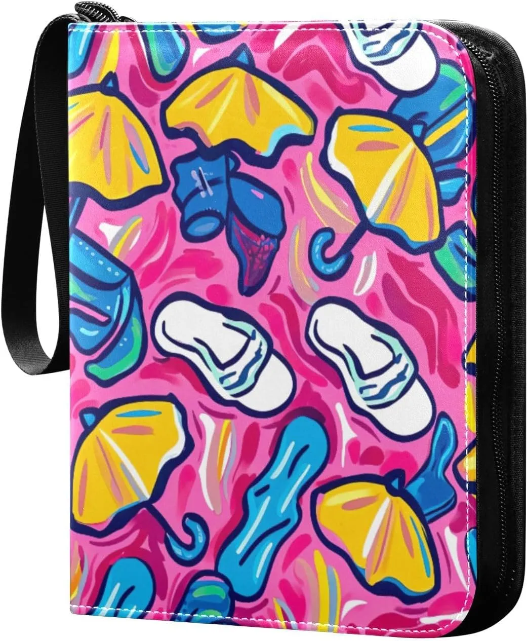Colorful Beach Pattern Card Binder 4-Pocket, 400 Pockets Card Holder with 50 Removable Sleeves and Zipper for Games Baseball Football Sports Card