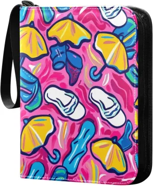Colorful Beach Pattern Card Binder 4-Pocket, 400 Pockets Card Holder with 50 Removable Sleeves and Zipper for Games Baseball Football Sports Card