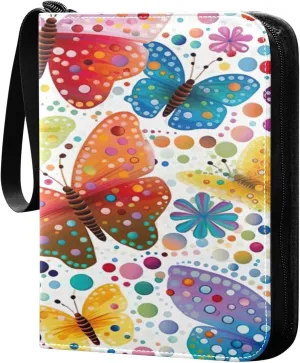 Colorful Butterflies Card Binder 4-Pocket, 400 Pockets Trading Cards Holder Games Card Albums Storage Organizer Case for Football, Baseball Cards