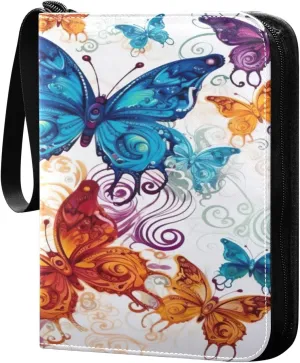Colorful Butterflies Card Binder 4-Pocket, 400 Pockets Trading Cards Holder Games Card Albums Storage Organizer Case for Football, Baseball Cards