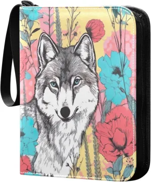 Colorful Cool Wolf Card Binder 4-Pocket, 400 Pockets Card Holder with 50 Removable Sleeves and Zipper for Games Baseball Football Sports Card