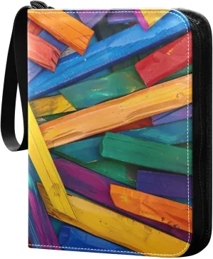Colorful Craft Sticks Card Binder 4-Pocket, 400 Pockets Trading Cards Holder Games Card Albums Storage Organizer Case for Football, Baseball Cards