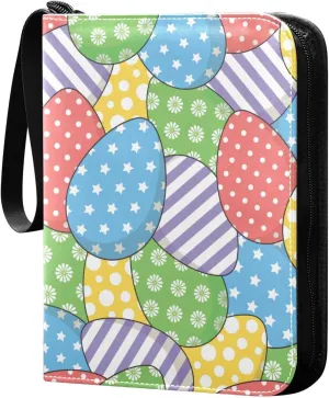 Colorful Easter Egg Background Card Binder, 4 Pockets Trading Card Binder Holder with 50 Sleeves Holder Album, Card Collection Binder Card Album Book for Football Basketball Baseball Games Sports Card