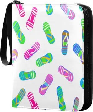 Colorful Flip Flops Trading Card Binder with Sleeves PU Leather Holds 400 Cards,Double Sided Trading Card Folder with Zipper Collection Binder Album Book Case for Boys Girls