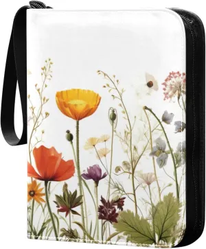 Colorful Flower Collectible Trading Card Albums,4-Pocket Card Binder with 50 Removable Sleeves with Zipper Game Card Collection Binder Album Holder