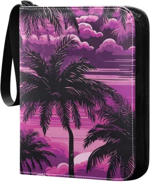 Colorful Hawaii Palms Card Collector Holder for Collectible Boys Girls Game Sports Cards MTG TCG, 4 Pockets Trading Card Folder Zip Card Binder